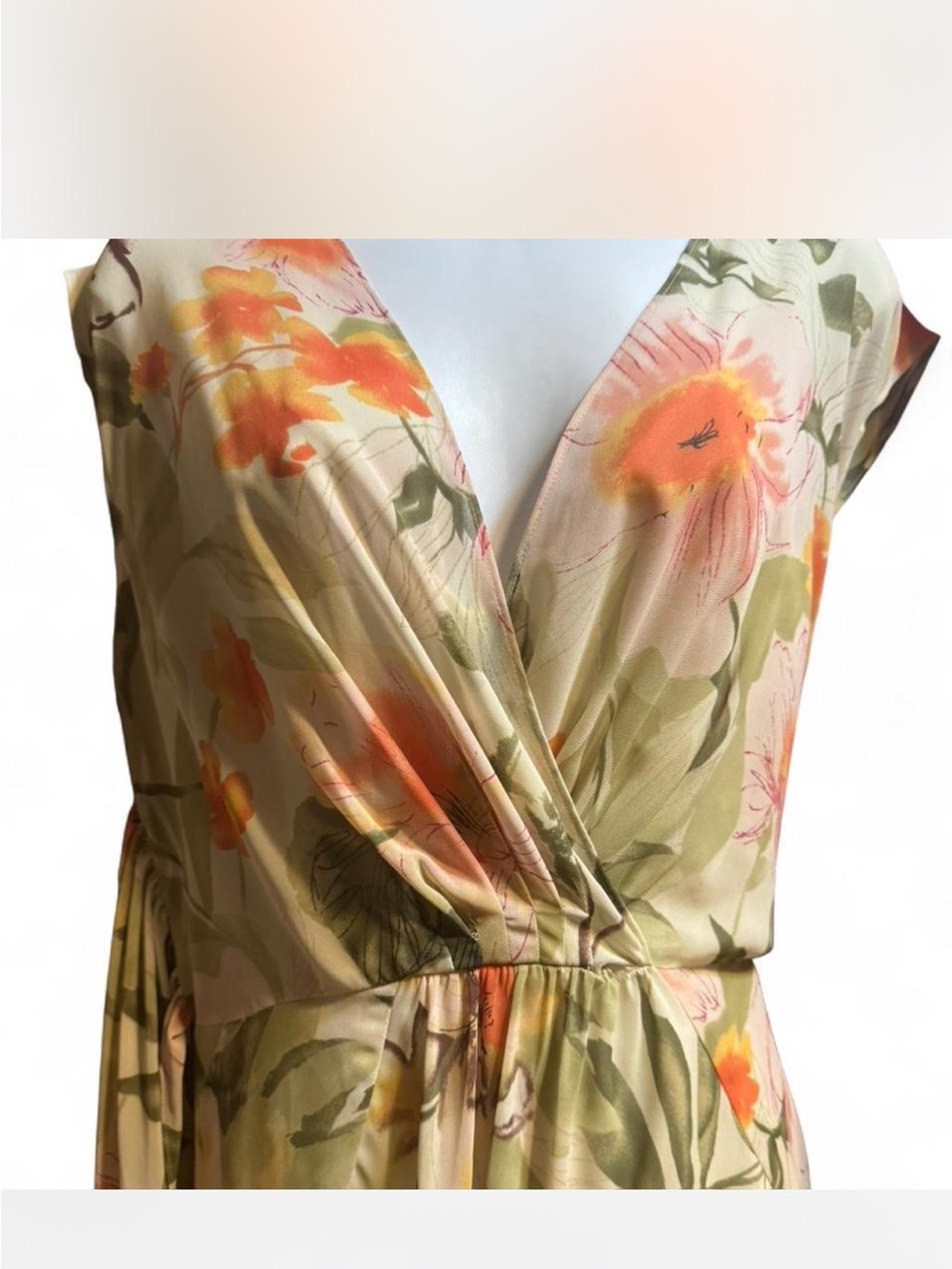 Spiegel Floral  Midi Dress in Cream & Olive with Orange Accents